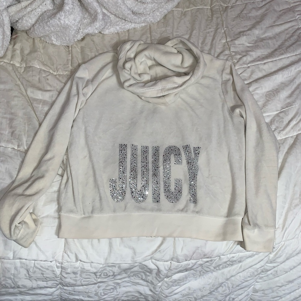 White Velour Bling Juicy Couture Zip Up Hoodie